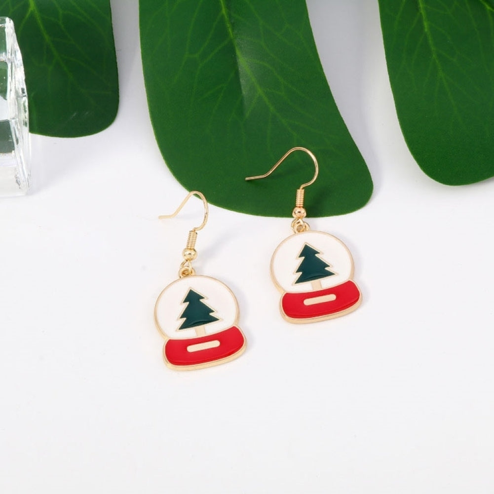 Fashion Women Xmas Tree Engraved Enamel Alloy Hook Earrings Christmas Jewelry Image 3