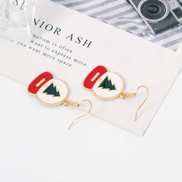 Fashion Women Xmas Tree Engraved Enamel Alloy Hook Earrings Christmas Jewelry Image 4