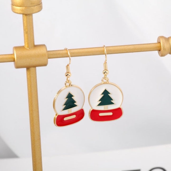 Fashion Women Xmas Tree Engraved Enamel Alloy Hook Earrings Christmas Jewelry Image 4