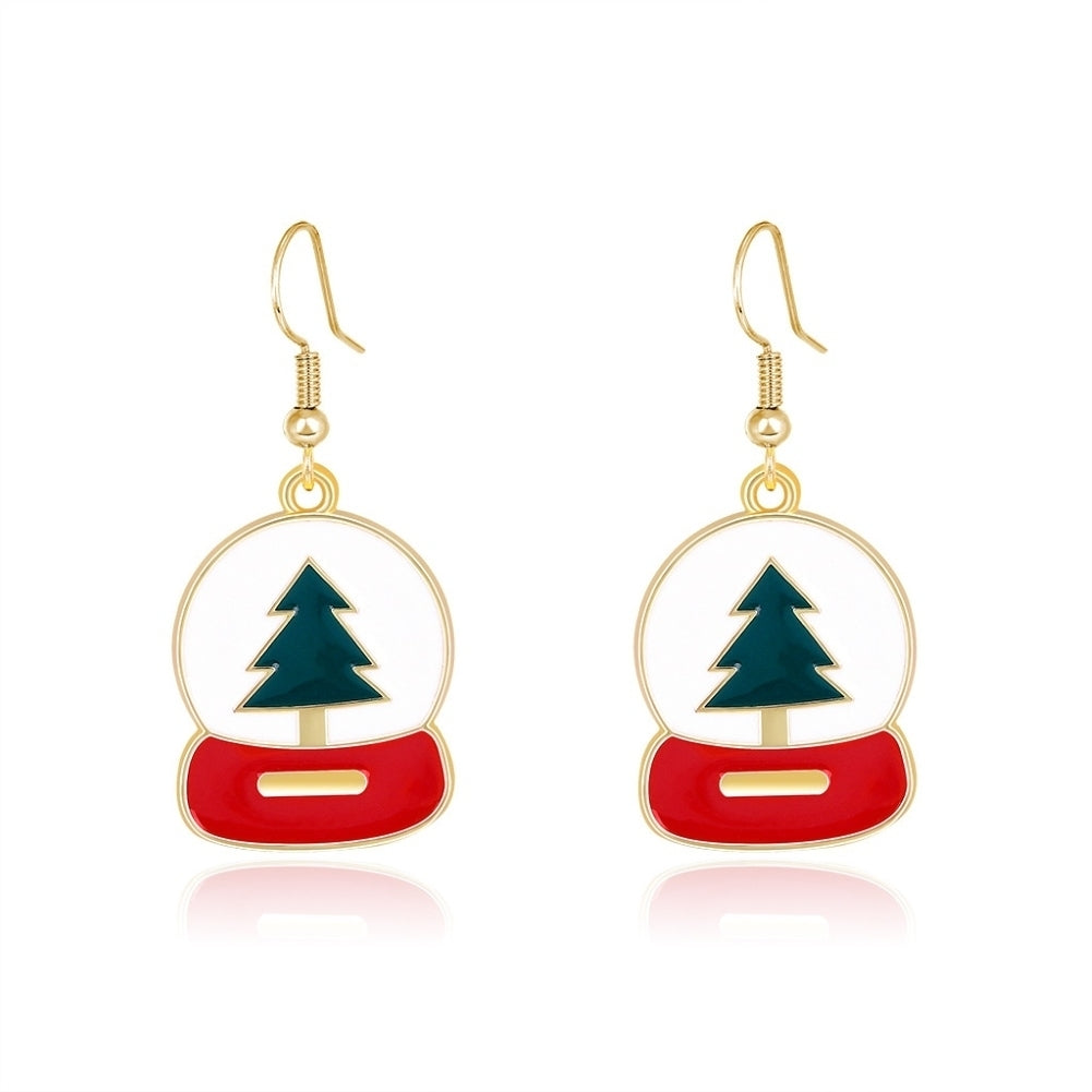 Fashion Women Xmas Tree Engraved Enamel Alloy Hook Earrings Christmas Jewelry Image 7