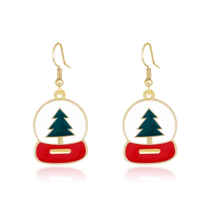 Fashion Women Xmas Tree Engraved Enamel Alloy Hook Earrings Christmas Jewelry Image 7