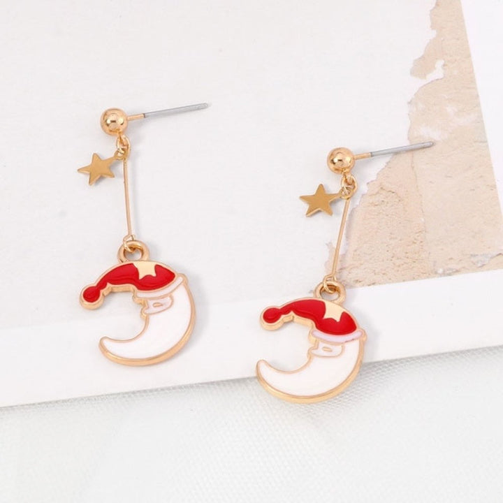 Women Fashion Christmas Style Moon Shape Dangler Earrings Jewelry Accessories Image 3