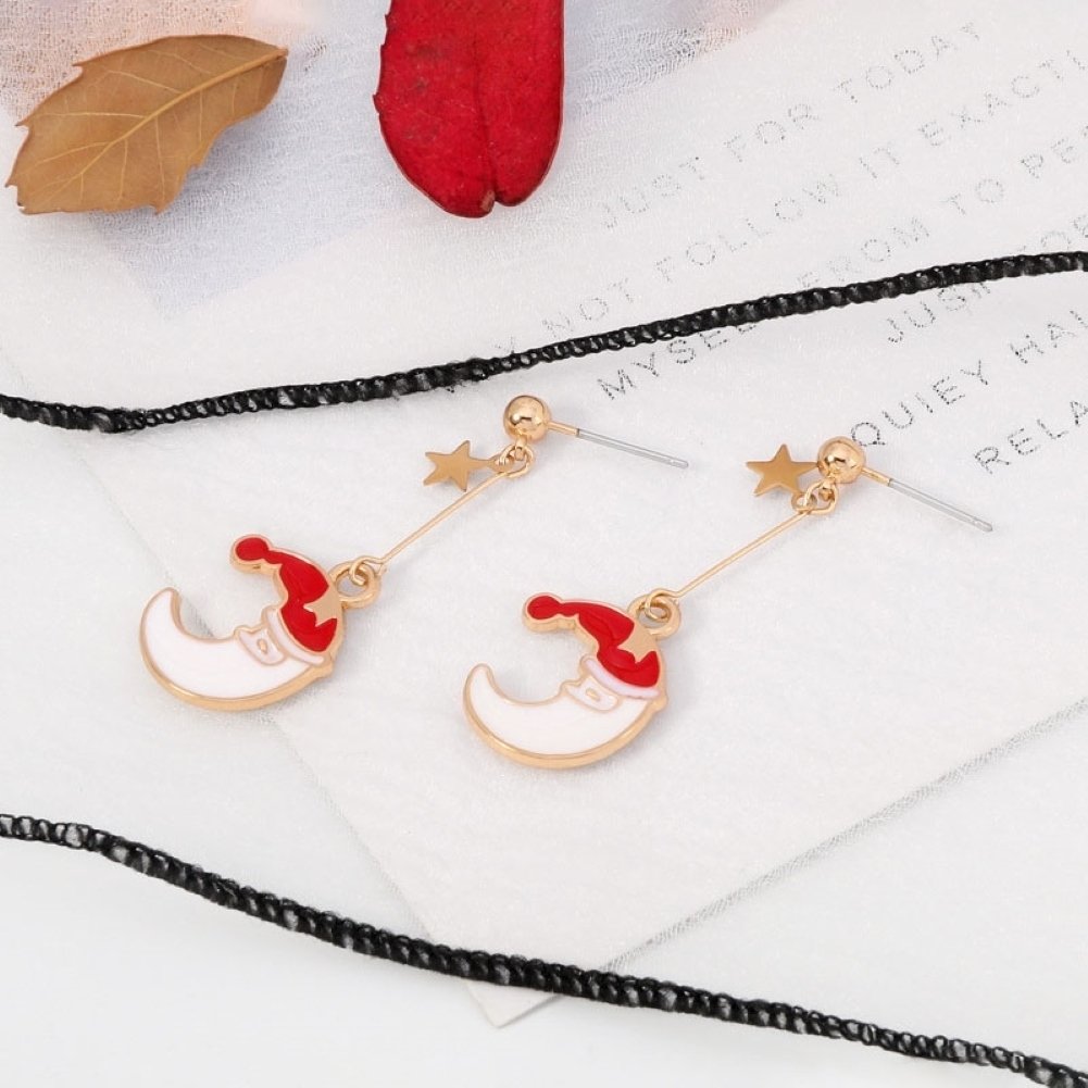 Women Fashion Christmas Style Moon Shape Dangler Earrings Jewelry Accessories Image 4