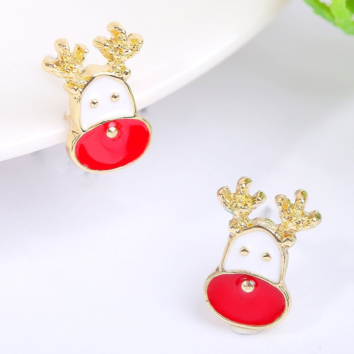 Women Christmas Deer Head Rhinestone Inlaid Stud Earrings Xmas Party Jewelry Image 1