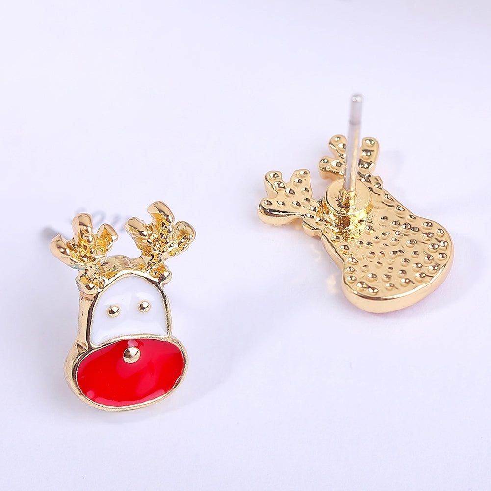 Women Christmas Deer Head Rhinestone Inlaid Stud Earrings Xmas Party Jewelry Image 2