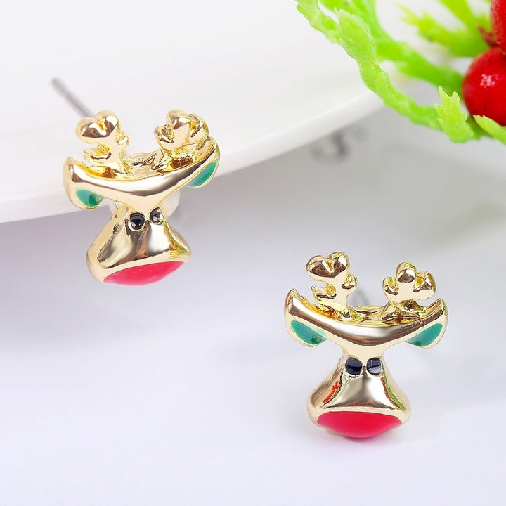 Women Christmas Deer Head Rhinestone Inlaid Stud Earrings Xmas Party Jewelry Image 3