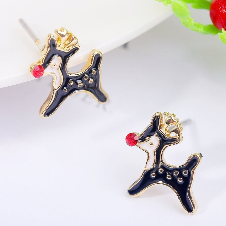 Women Christmas Deer Head Rhinestone Inlaid Stud Earrings Xmas Party Jewelry Image 4