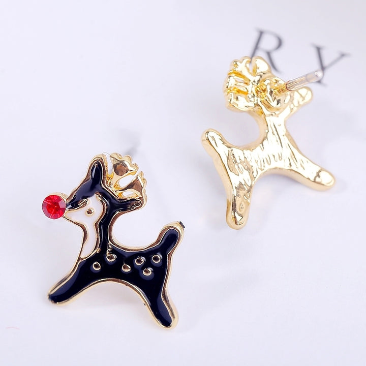 Women Christmas Deer Head Rhinestone Inlaid Stud Earrings Xmas Party Jewelry Image 6