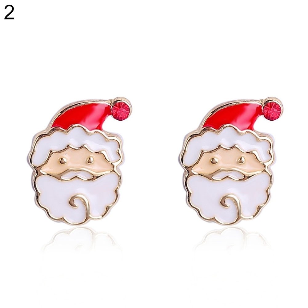 Women Christmas Snowflake Santa Claus Rhinestone Inlaid Stud Earrings Xmas Gift Image 6