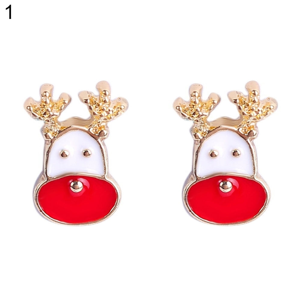 Women Christmas Deer Head Rhinestone Inlaid Stud Earrings Xmas Party Jewelry Image 9