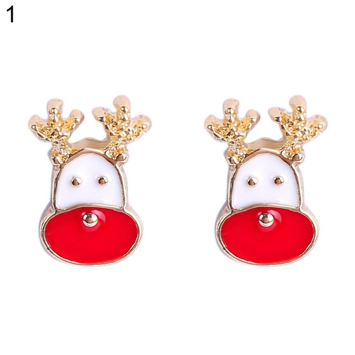 Women Christmas Deer Head Rhinestone Inlaid Stud Earrings Xmas Party Jewelry Image 1