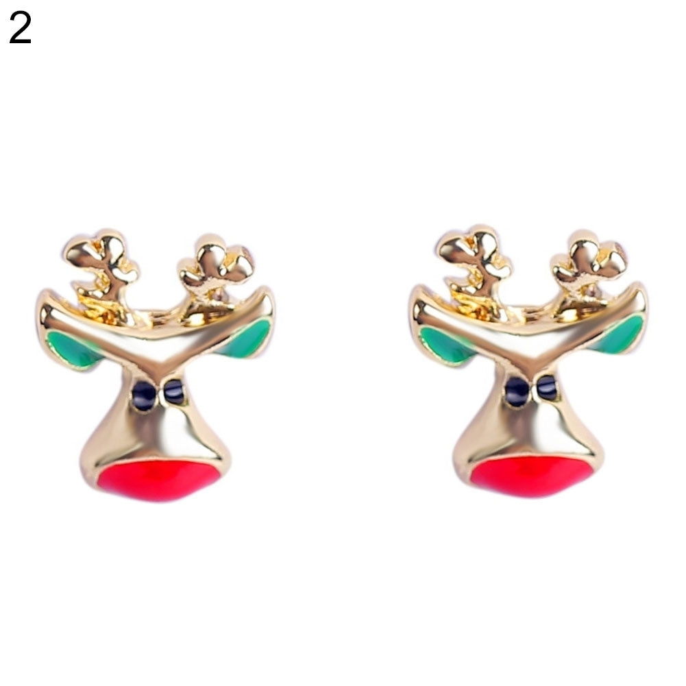 Women Christmas Deer Head Rhinestone Inlaid Stud Earrings Xmas Party Jewelry Image 10