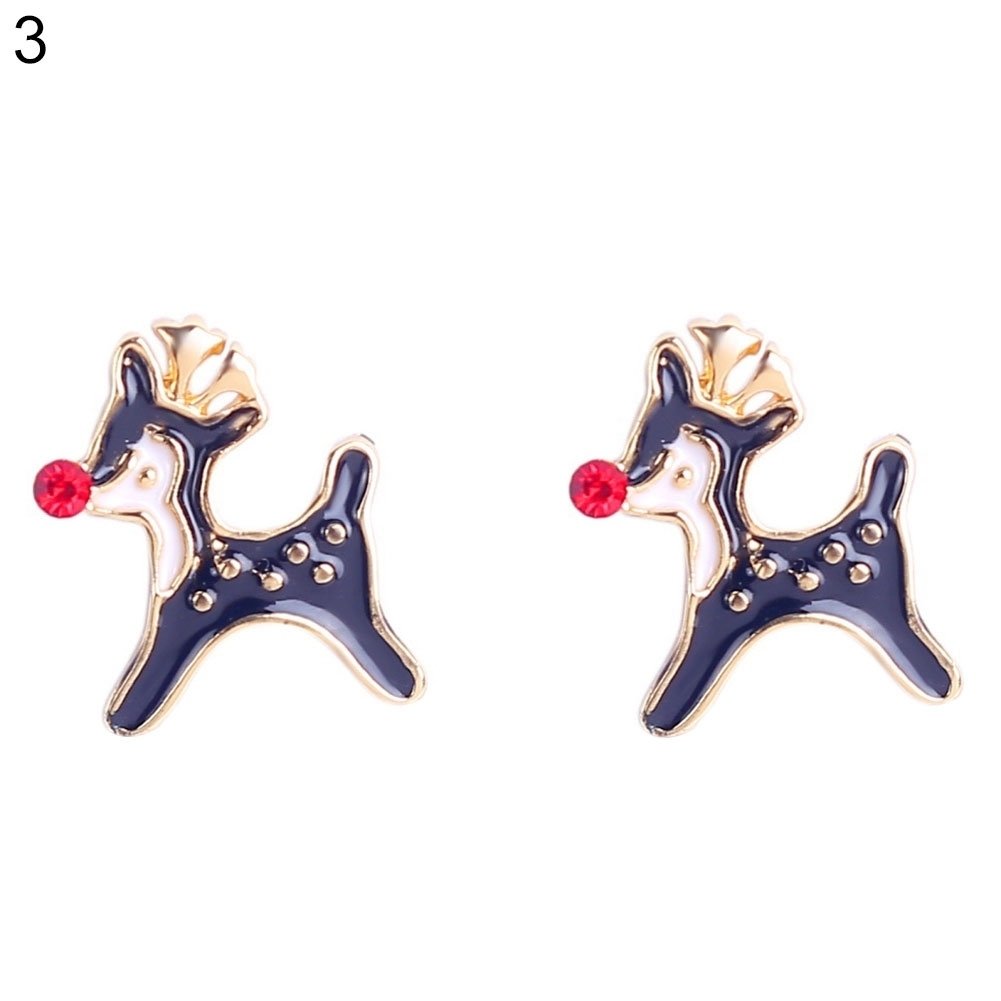 Women Christmas Deer Head Rhinestone Inlaid Stud Earrings Xmas Party Jewelry Image 1