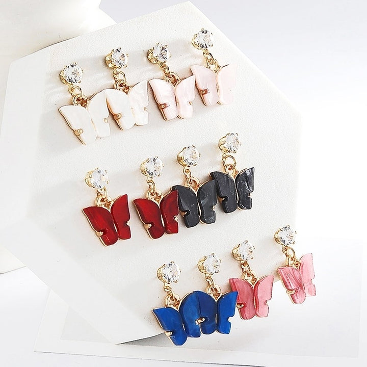 Women Simple Style Colorful Cubic Zirconia Acrylic Butterfly Shape Earrings Image 1