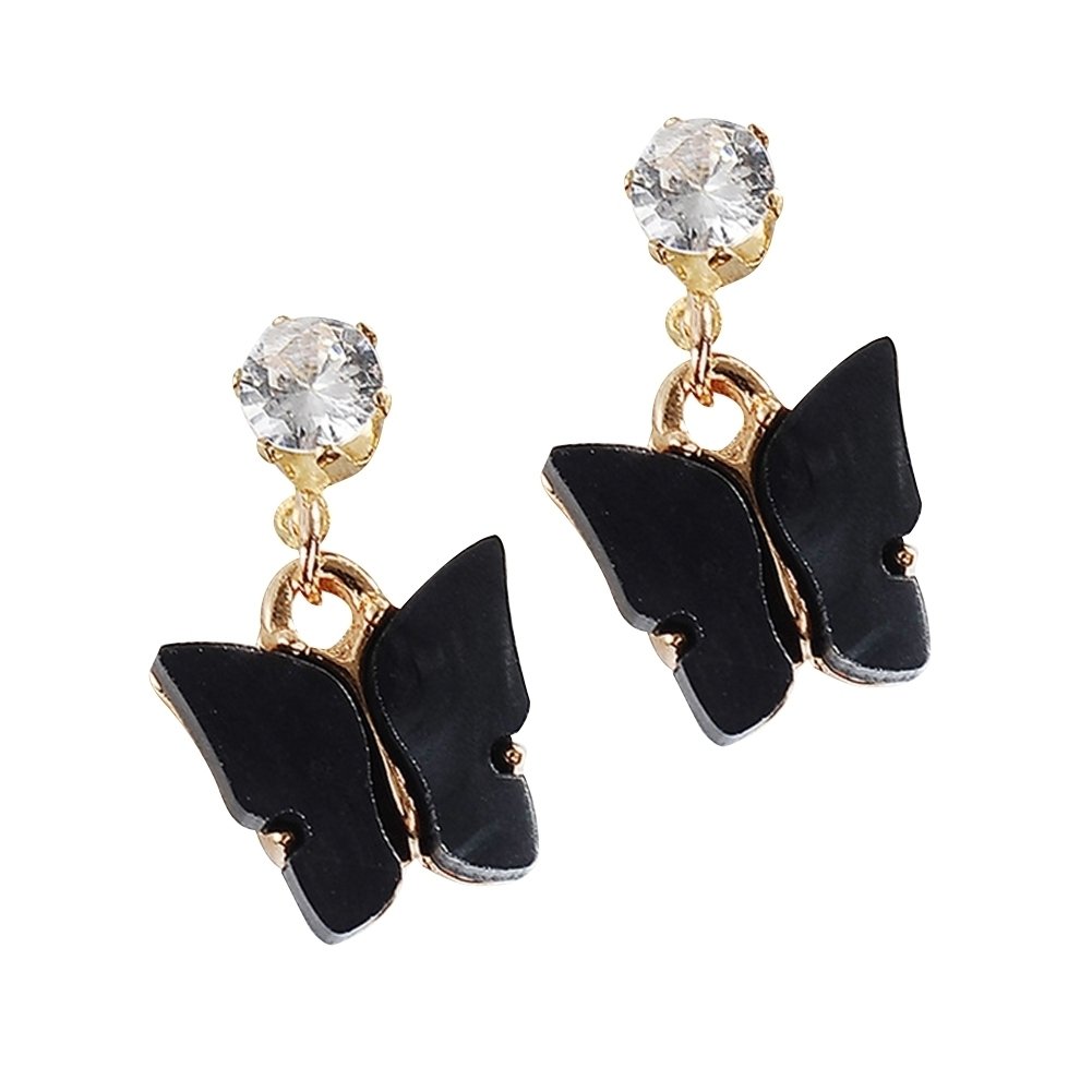 Women Simple Style Colorful Cubic Zirconia Acrylic Butterfly Shape Earrings Image 2