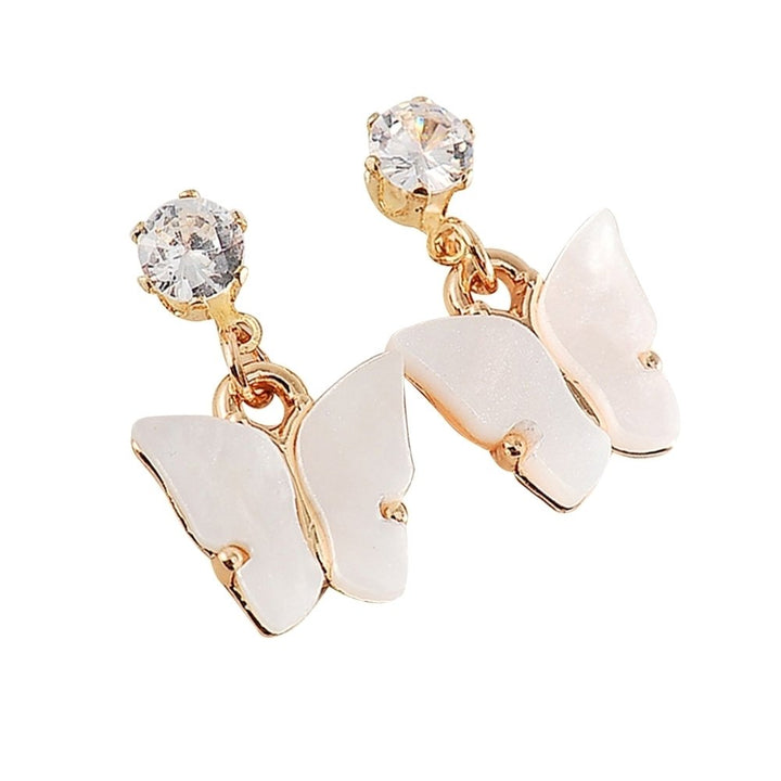 Women Simple Style Colorful Cubic Zirconia Acrylic Butterfly Shape Earrings Image 1