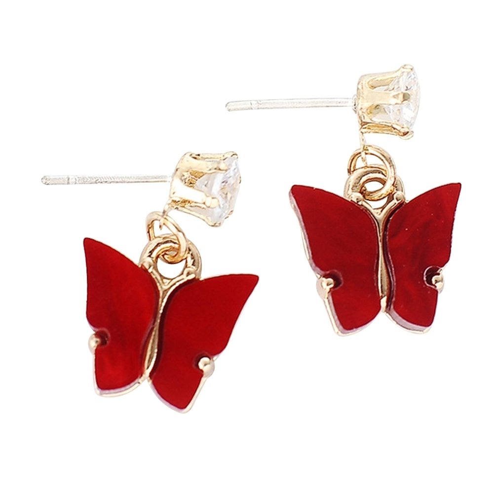 Women Simple Style Colorful Cubic Zirconia Acrylic Butterfly Shape Earrings Image 4