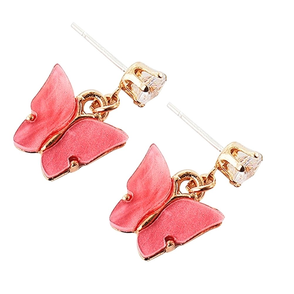 Women Simple Style Colorful Cubic Zirconia Acrylic Butterfly Shape Earrings Image 8