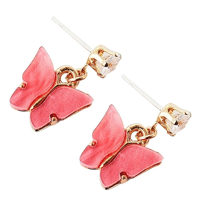 Women Simple Style Colorful Cubic Zirconia Acrylic Butterfly Shape Earrings Image 1