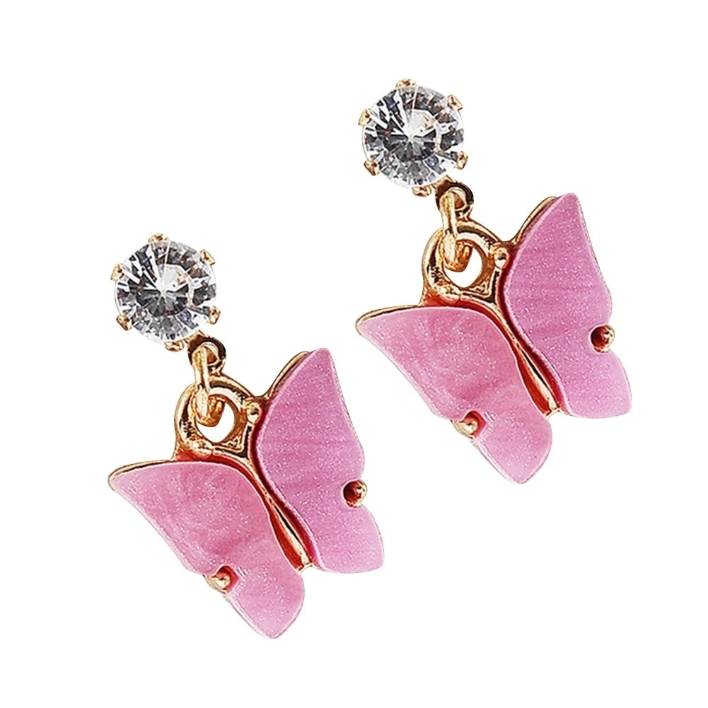 Women Simple Style Colorful Cubic Zirconia Acrylic Butterfly Shape Earrings Image 11