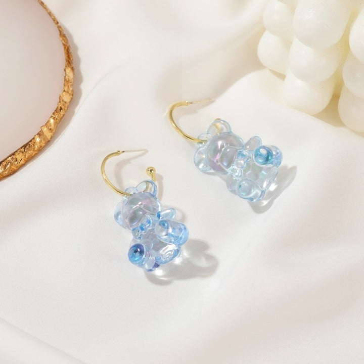 Women Lovely Three-Dimensional Transparent Bear Design Earrings Jewelry Gift Image 3