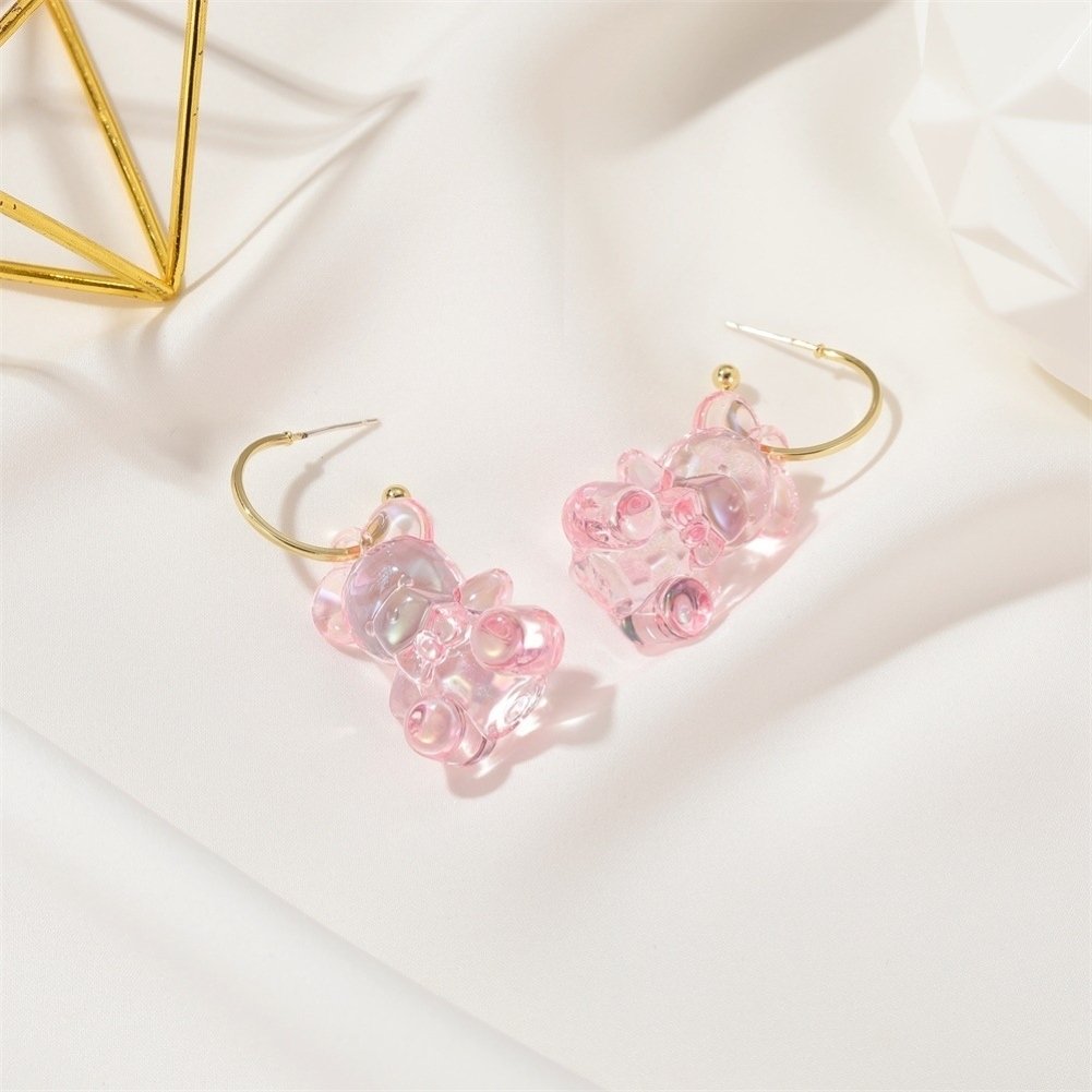 Women Lovely Three-Dimensional Transparent Bear Design Earrings Jewelry Gift Image 4