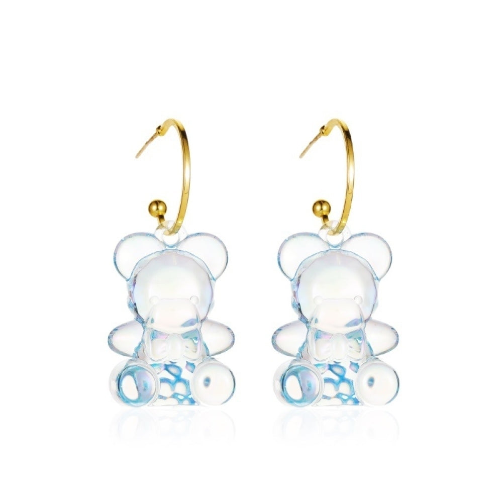 Women Lovely Three-Dimensional Transparent Bear Design Earrings Jewelry Gift Image 7