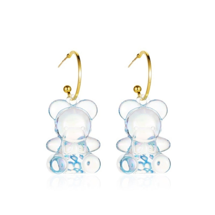 Women Lovely Three-Dimensional Transparent Bear Design Earrings Jewelry Gift Image 7