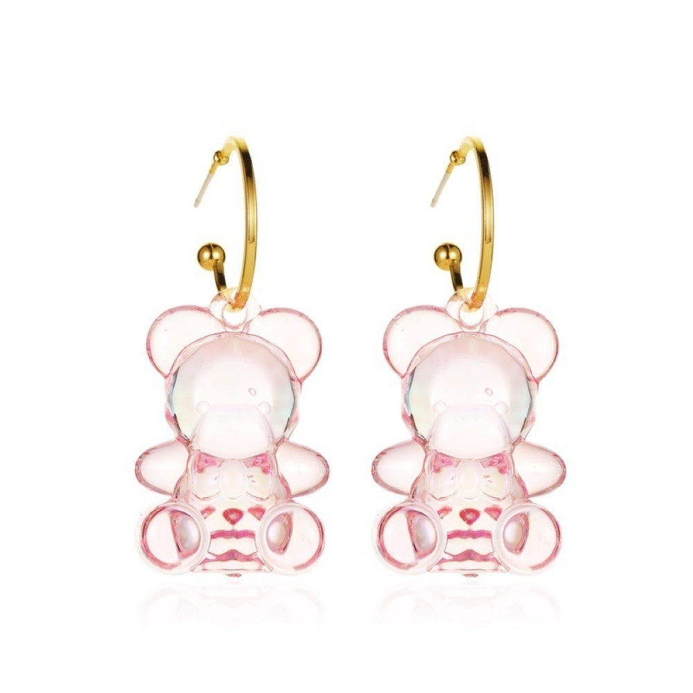 Women Lovely Three-Dimensional Transparent Bear Design Earrings Jewelry Gift Image 8