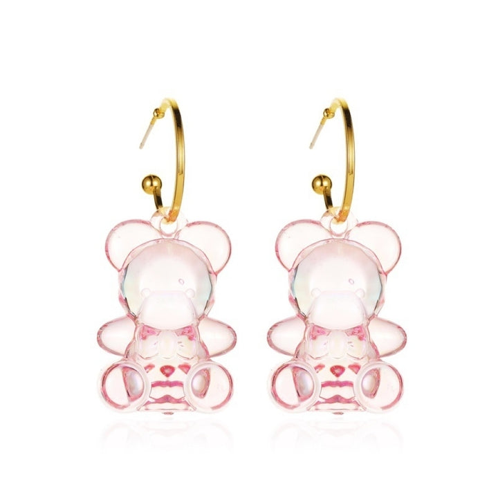 Women Lovely Three-Dimensional Transparent Bear Design Earrings Jewelry Gift Image 8