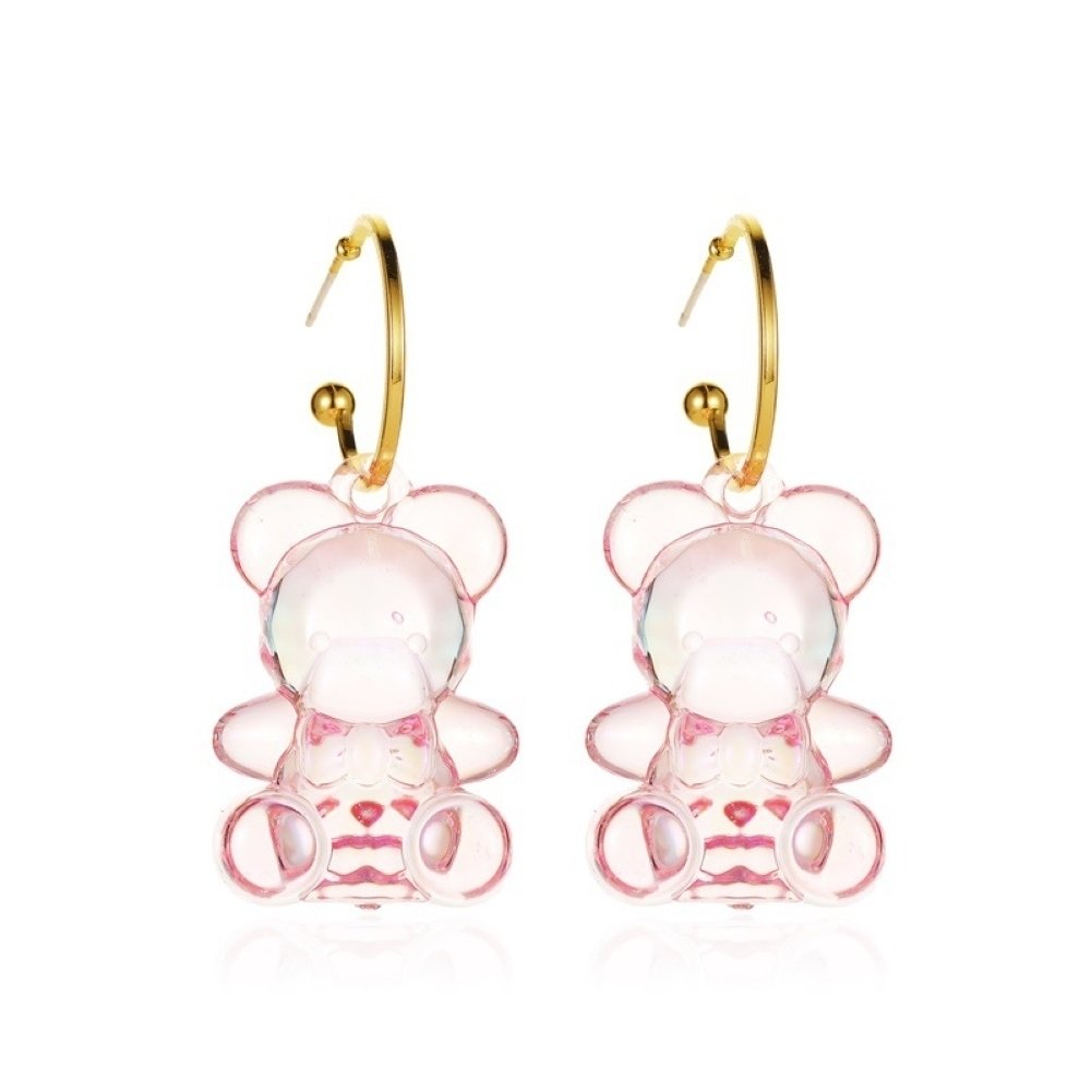 Women Lovely Three-Dimensional Transparent Bear Design Earrings Jewelry Gift Image 1