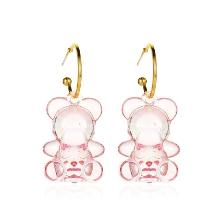 Women Lovely Three-Dimensional Transparent Bear Design Earrings Jewelry Gift Image 1