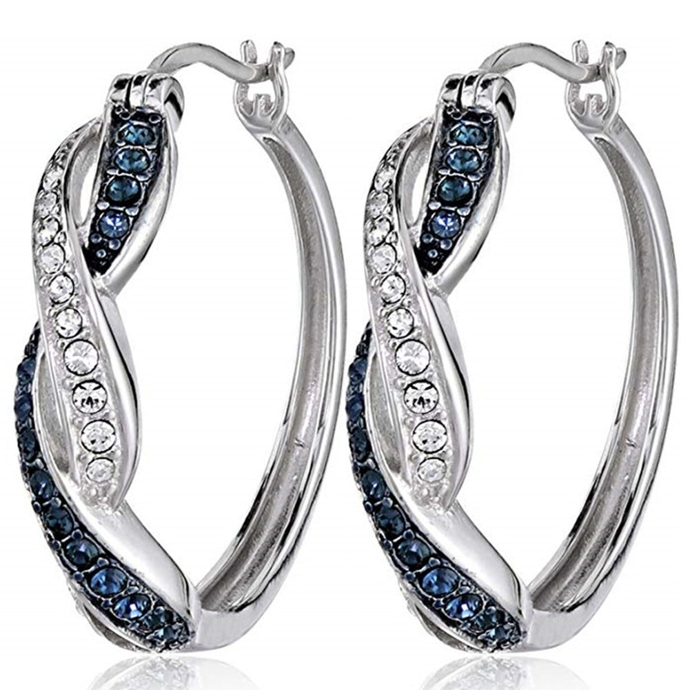 Two-tone Fashion Women Alloy Rhinestone Ear Hoop Earrings Jewelry Accessory Gift Image 2