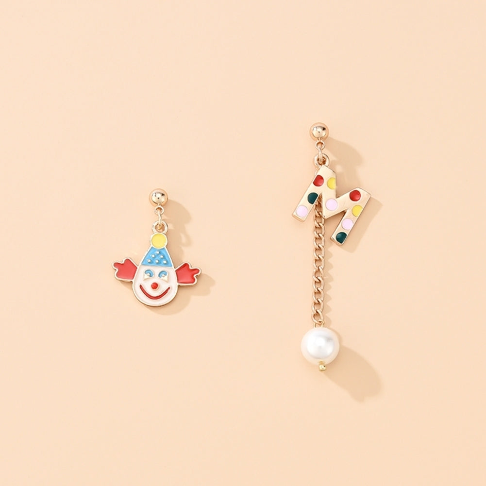 Women Fashion Asymmetry Clown Colorful Letters Eardrop Dangle Ear Stud Earrings Image 3