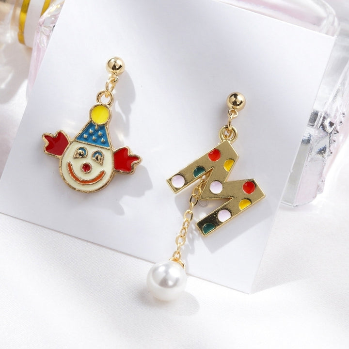 Women Fashion Asymmetry Clown Colorful Letters Eardrop Dangle Ear Stud Earrings Image 4