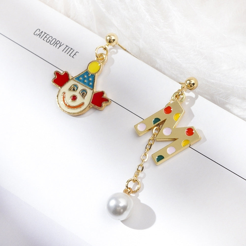 Women Fashion Asymmetry Clown Colorful Letters Eardrop Dangle Ear Stud Earrings Image 4