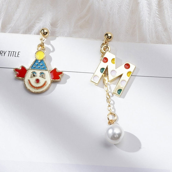 Women Fashion Asymmetry Clown Colorful Letters Eardrop Dangle Ear Stud Earrings Image 6