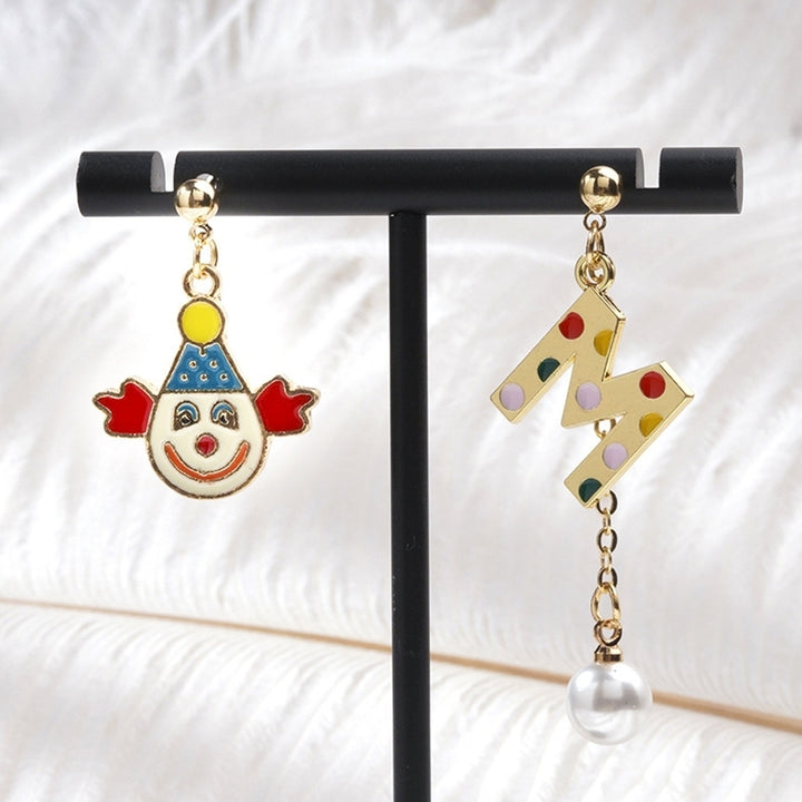 Women Fashion Asymmetry Clown Colorful Letters Eardrop Dangle Ear Stud Earrings Image 7