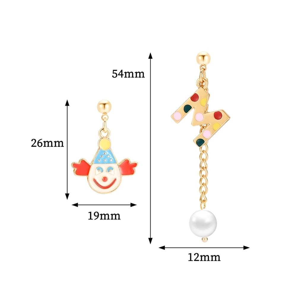 Women Fashion Asymmetry Clown Colorful Letters Eardrop Dangle Ear Stud Earrings Image 9