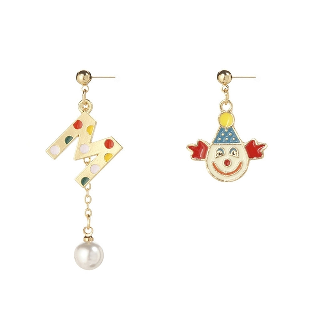 Women Fashion Asymmetry Clown Colorful Letters Eardrop Dangle Ear Stud Earrings Image 10