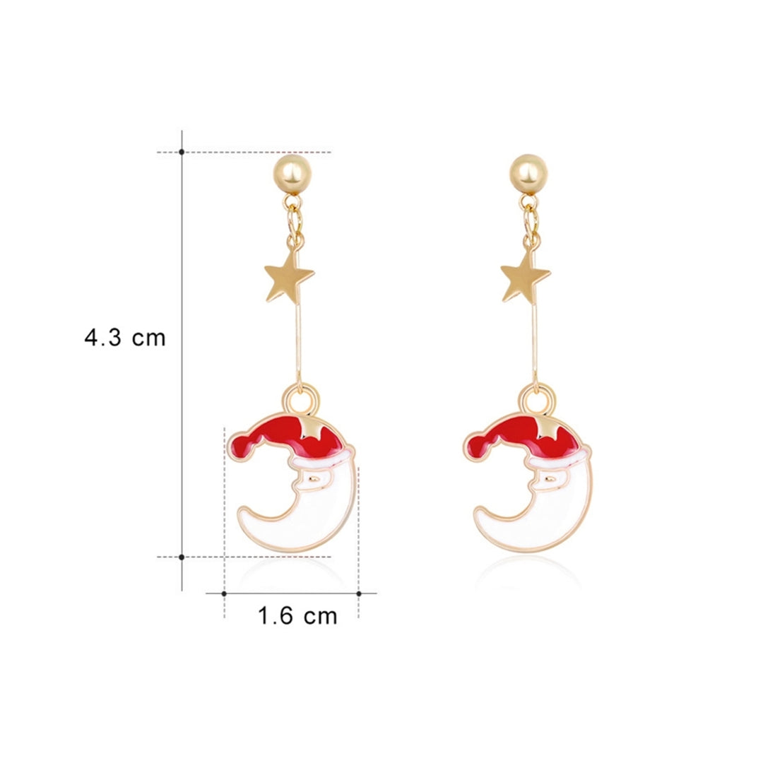 Women Fashion Moon Shape Christmas Hat Anti-Allergic Ear Stud Dangle Earrings Image 3