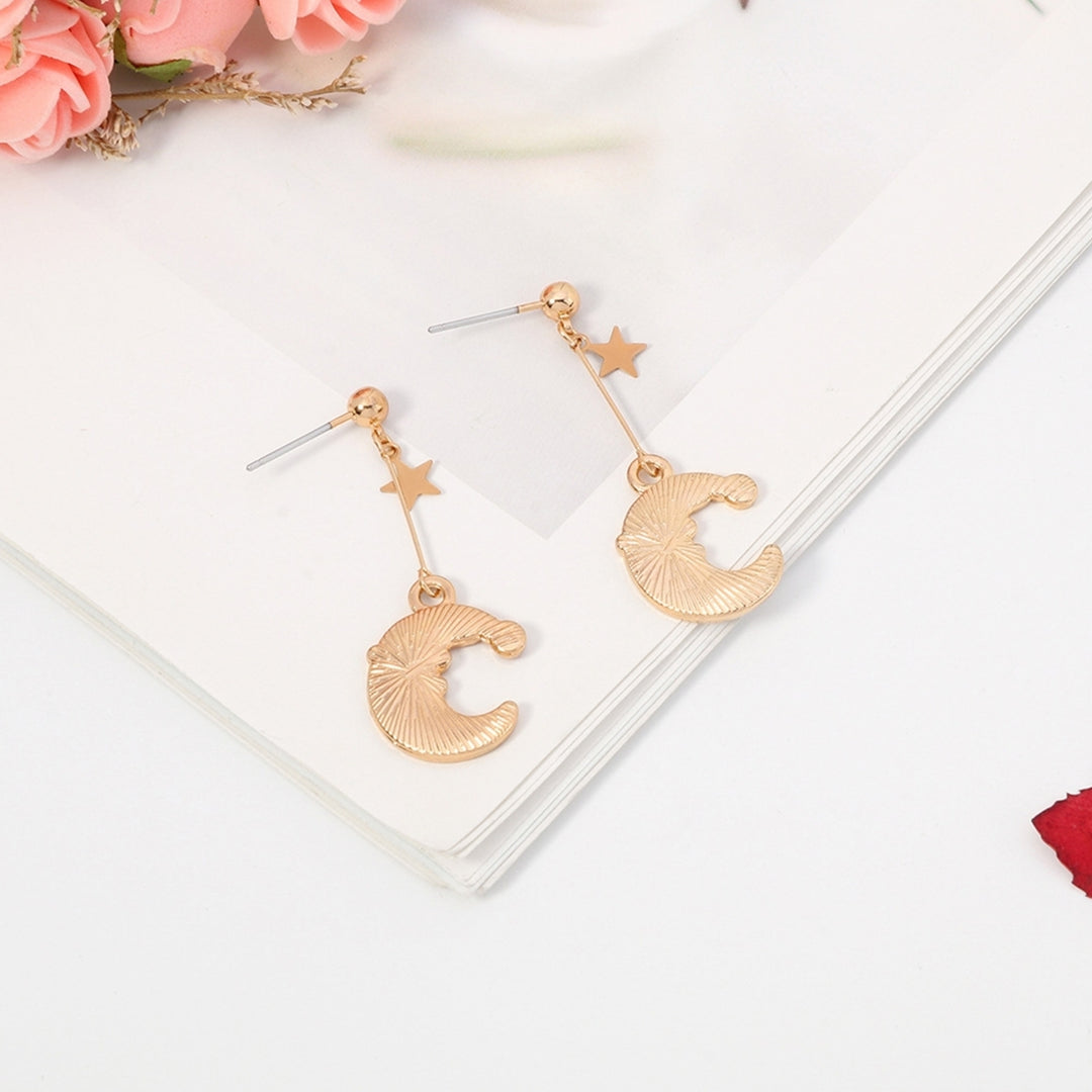 Women Fashion Moon Shape Christmas Hat Anti-Allergic Ear Stud Dangle Earrings Image 4