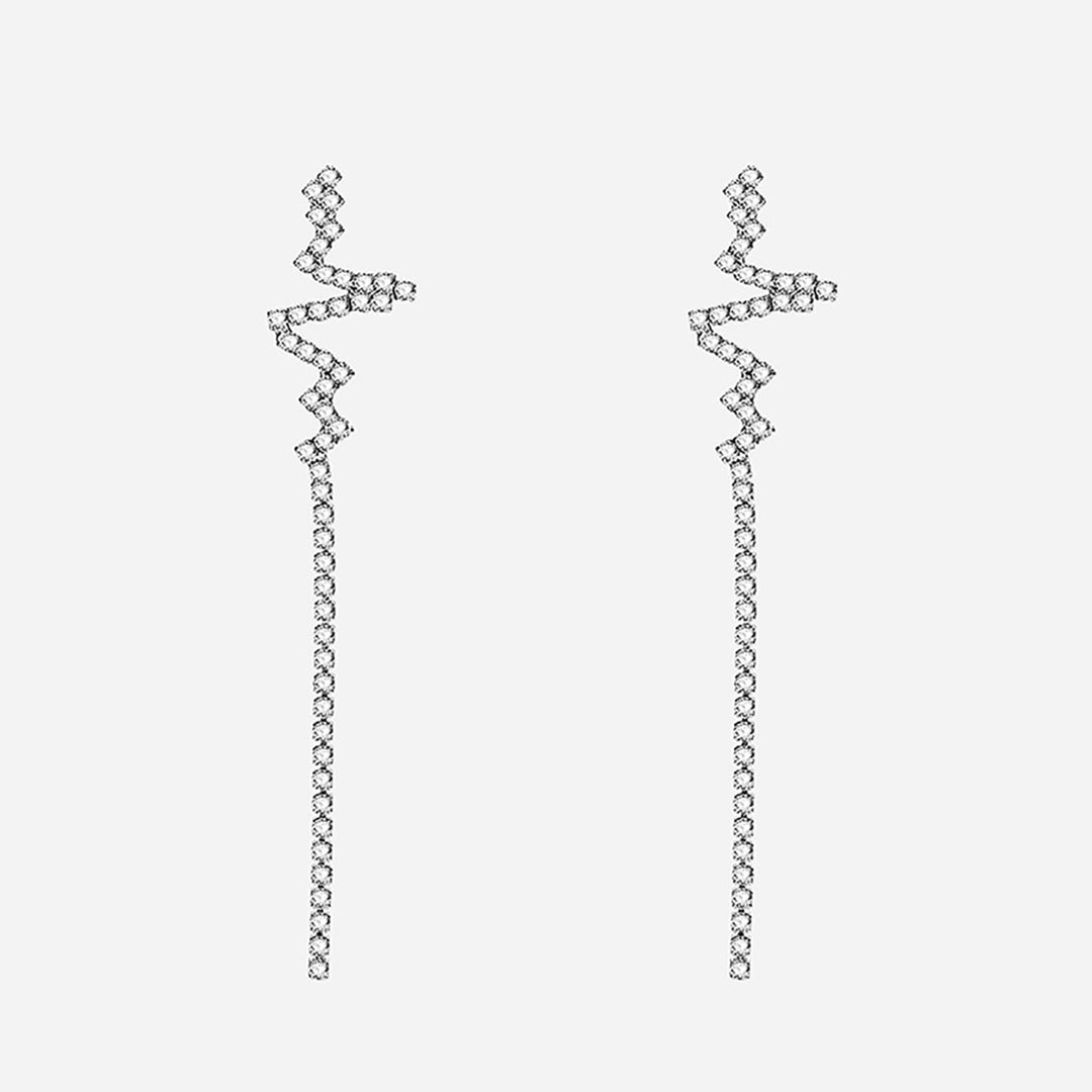 Women Fashion Long ECG Heartbeat Full Rhinestone Drop Stud Earrings Jewelry Gift Image 4