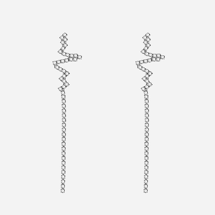 Women Fashion Long ECG Heartbeat Full Rhinestone Drop Stud Earrings Jewelry Gift Image 4