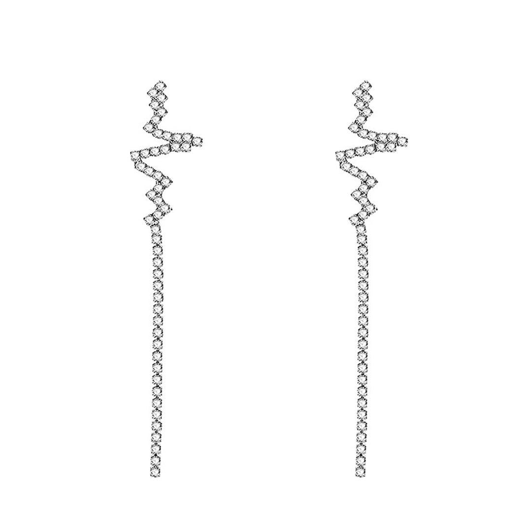 Women Fashion Long ECG Heartbeat Full Rhinestone Drop Stud Earrings Jewelry Gift Image 4