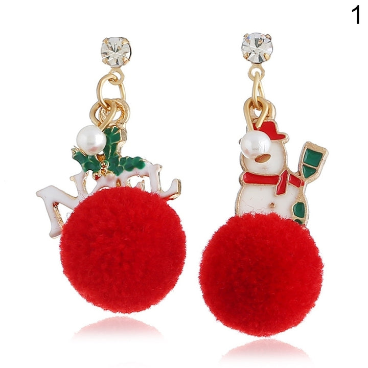 Stylish Women faux Ball Ear Stud Santa Claus Snowflake Eardrop Hook Earrings Image 2