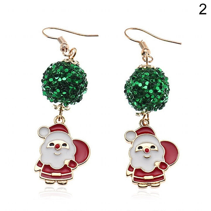 Stylish Women faux Ball Ear Stud Santa Claus Snowflake Eardrop Hook Earrings Image 3