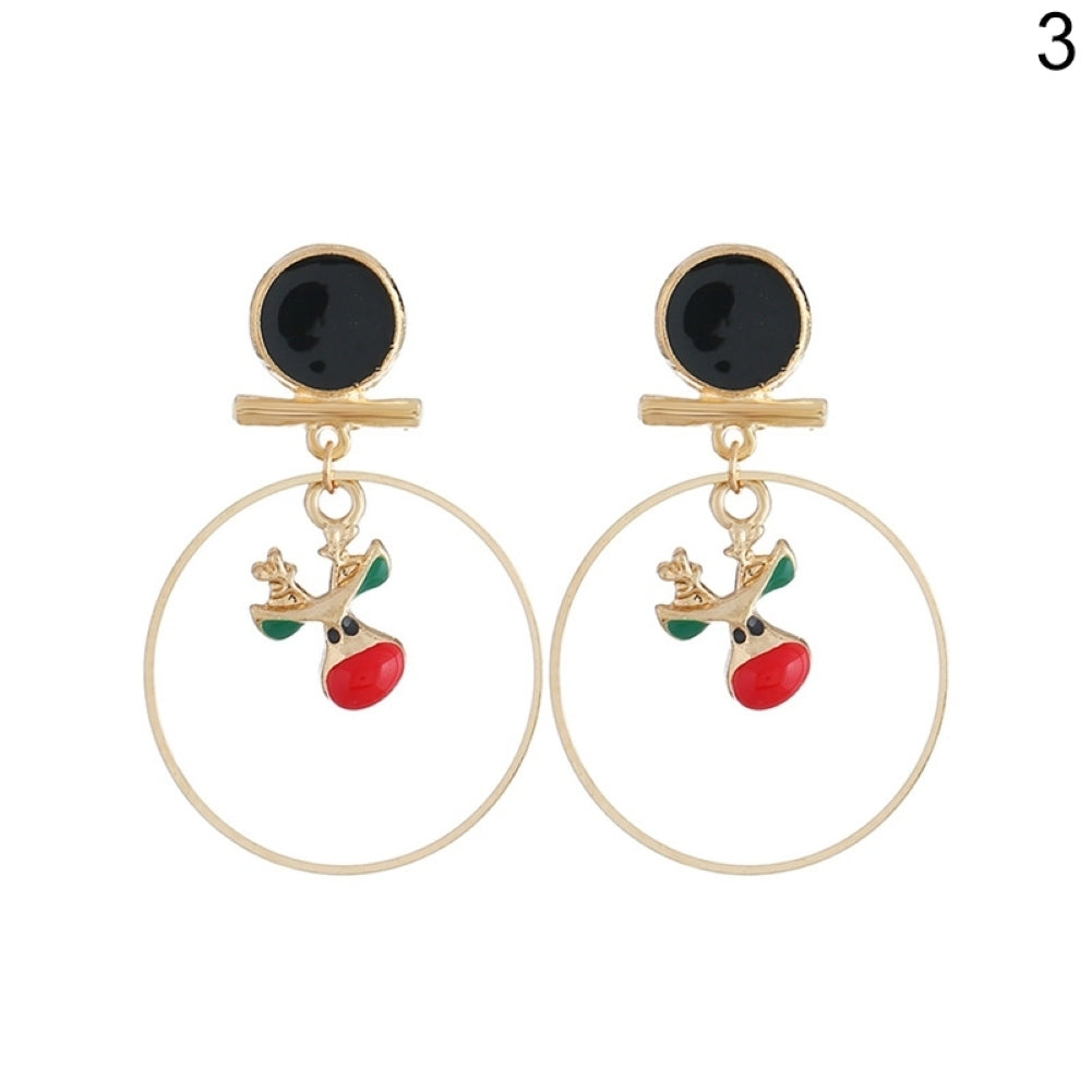 Women Christmas Tree Elk Eardrop Faux Pearl Geometric Hoop Earrings Xmas Gift Image 4