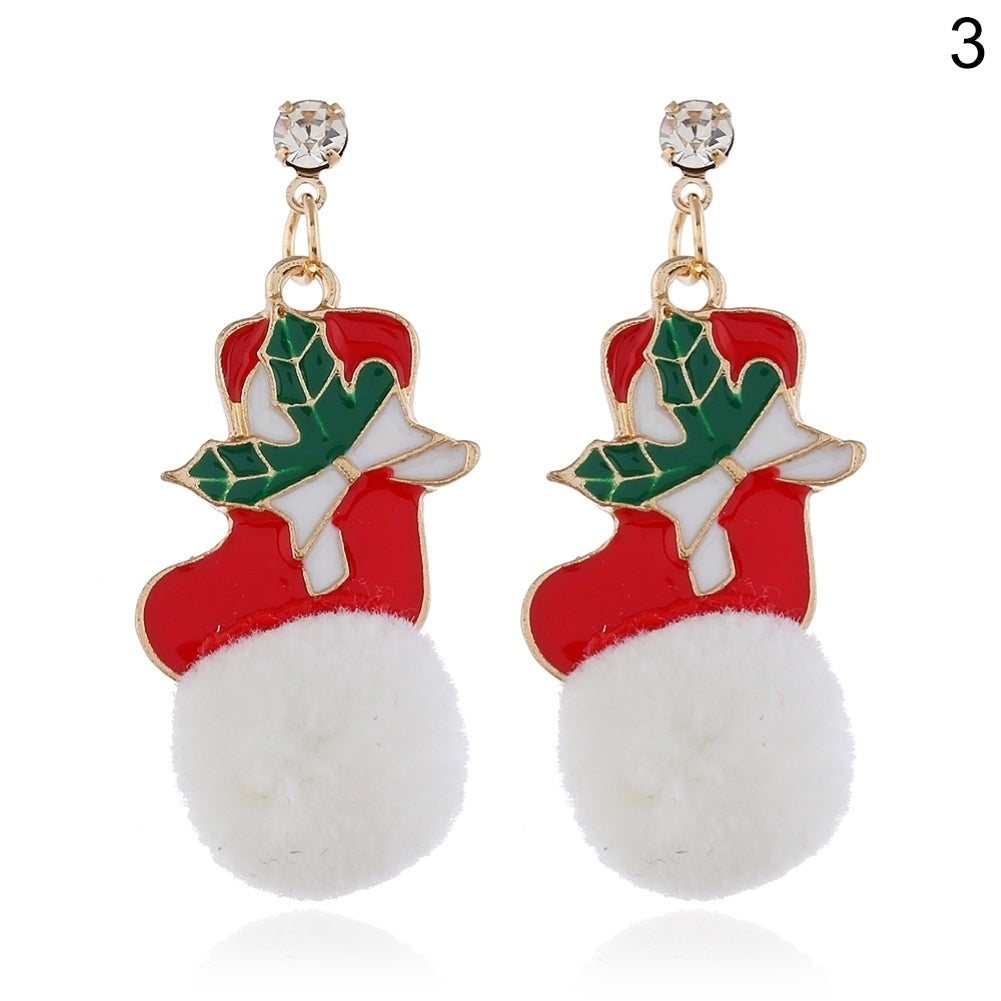 Stylish Women faux Ball Ear Stud Santa Claus Snowflake Eardrop Hook Earrings Image 4