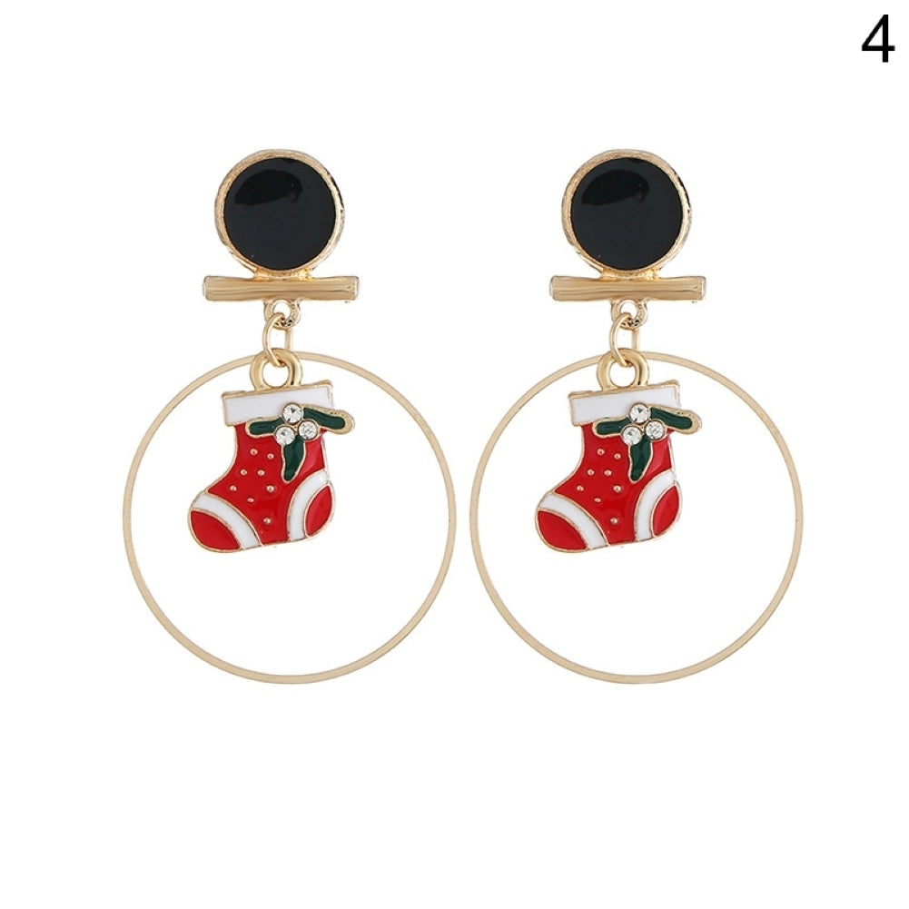 Women Christmas Tree Elk Eardrop Faux Pearl Geometric Hoop Earrings Xmas Gift Image 4